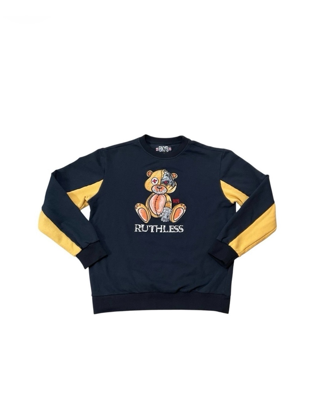 BKYS Ruthless Bear Graphic Sweatshirt Black Yellow XL Bold Streetwear Crewneck